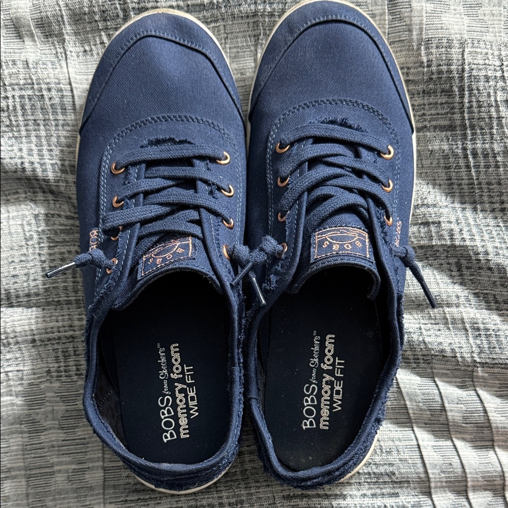 BOBS from Skechers Memory Foam Wide Fit Lace up Navy Sneakers